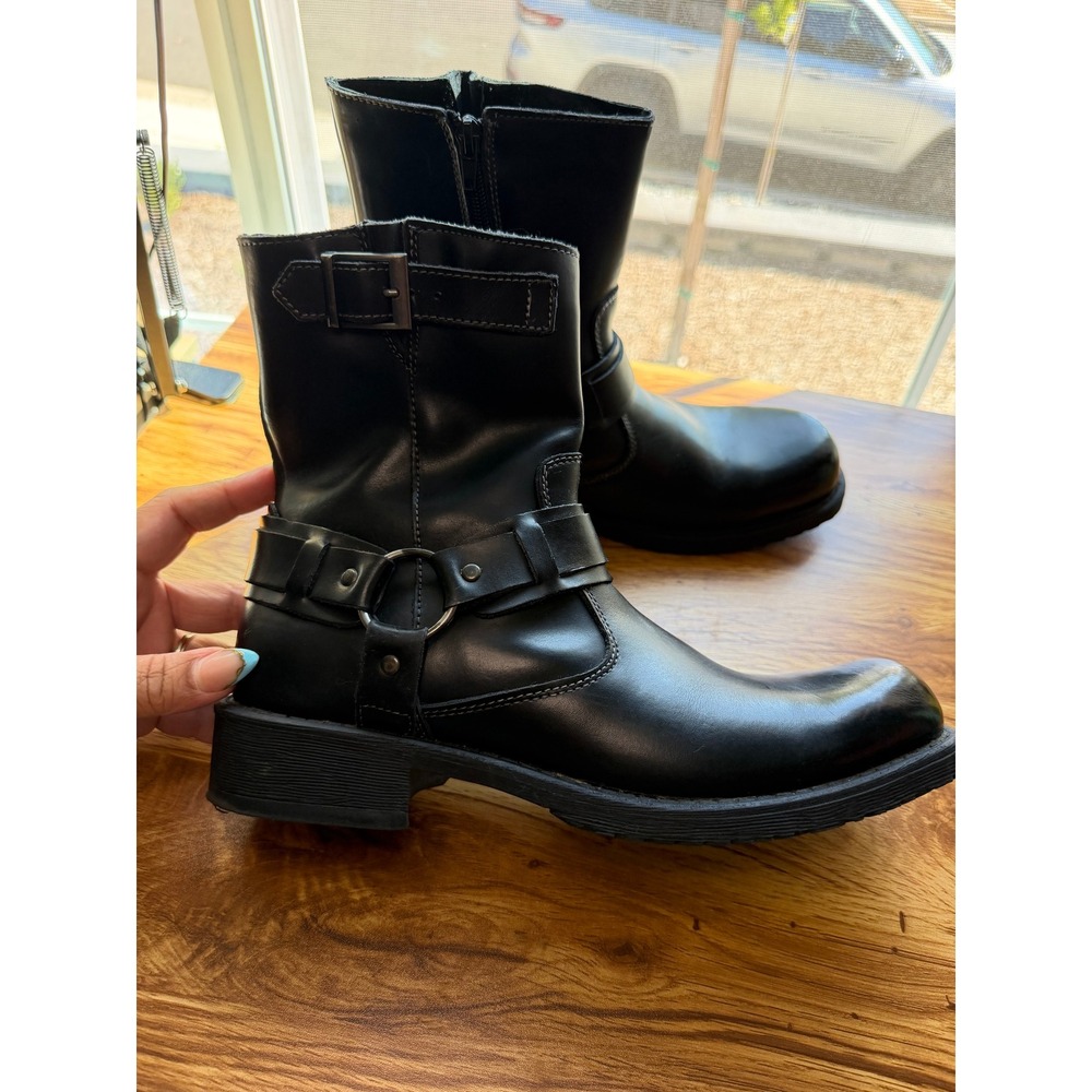 Lavorazione Artigiana Black Leather Coach Harness Motorcycle Boots Men's 8